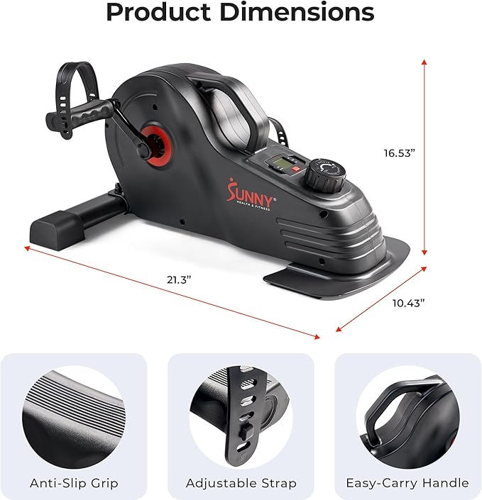Sunny Health & Fitness Dual Function Under Desk Pedal Exerciser, Portable Indoor Cardio Mini Bike