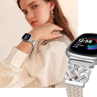 Braided Band Compatible with Fitbit Versa 4 Bands for Woman/Versa 3/Sense 1/Sense 2 Band, Magnetic