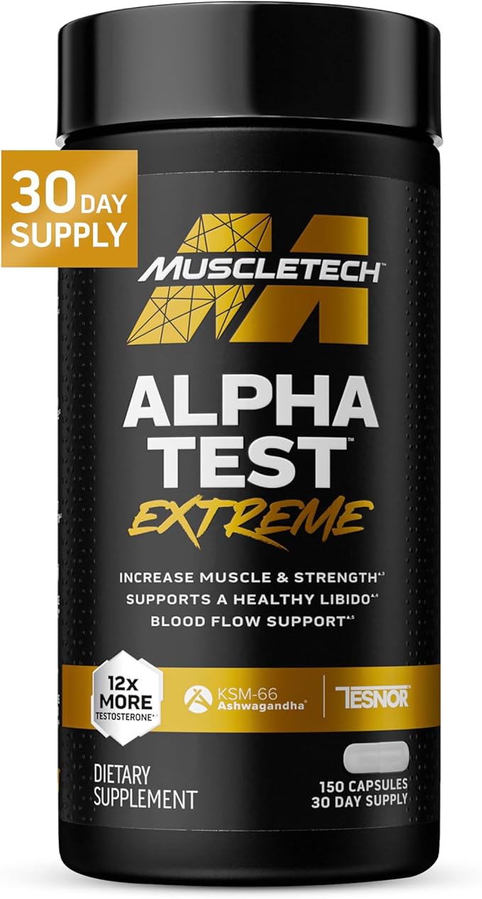 MuscleTech Testosterone Booster for Men, AlphaTest (150 Capsules) - Workout Testosterone Supplement