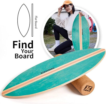 XCMAN Surf Balance Board Trainer with Roller Wooden Exercise Balancing Stability Trainer - Non Slip