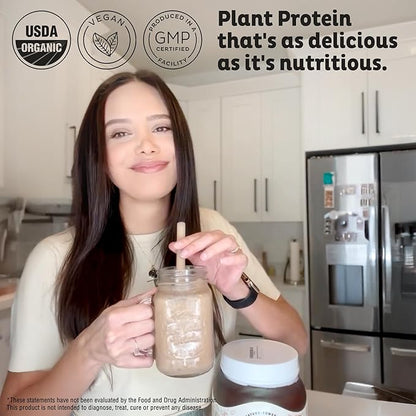 KOS Plant Based Protein Powder, Chocolate USDA Organic - Low Carb Pea Protein Blend, Vegan
