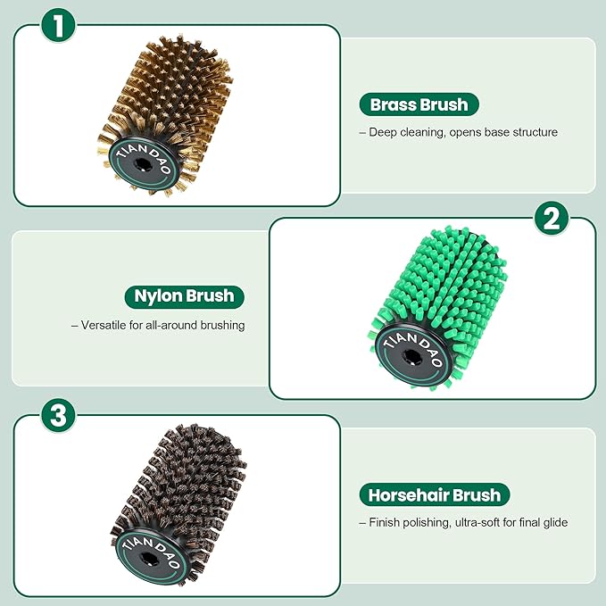 Ski Snowboard Roto Brush Kit with Quick-Change Axle 3 Professional Brushes: Brass, Horsehair, Nylon