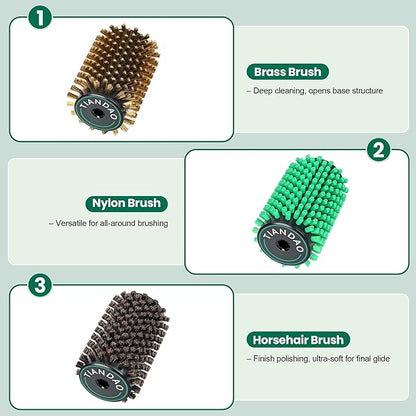 Ski Snowboard Roto Brush Kit with Quick-Change Axle 3 Professional Brushes: Brass, Horsehair, Nylon