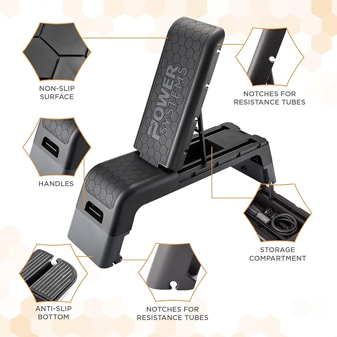 Power Systems Step Bench & Weight Bench | Aerobic Platform & Plyo Box for Cardio, Strength |