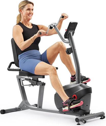 Sunny Health & Fitness Smart Indoor Recumbent Bike Trainer, Home Full Body Workout & Cardio Cycling