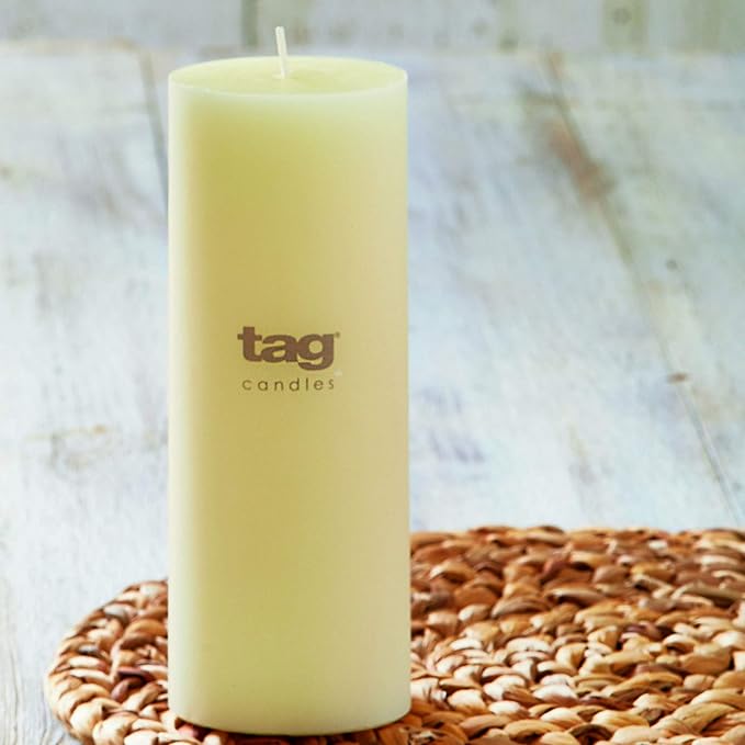 TAG Chapel 3X8 Ivory Pillar Paraffin Wax Candle Unscented Drip-Free Long Burning 115 Hours For Home