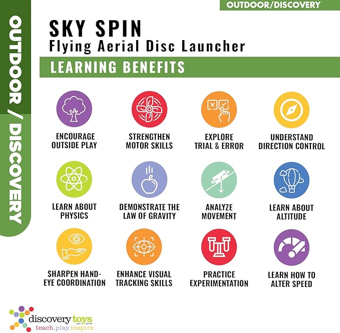 Discovery Toys Sky Spin Flying Aerial Disc Launcher | 2 Large Wings Kid-Powered Learning | STEM Toy