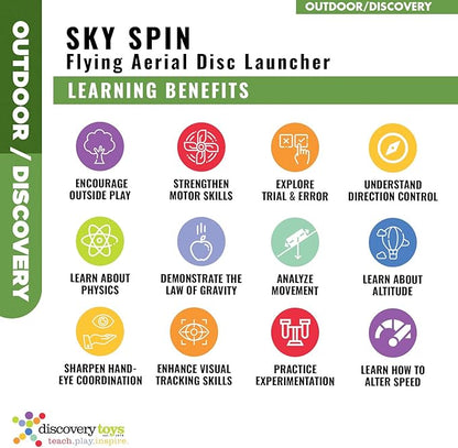 Discovery Toys Sky Spin Flying Aerial Disc Launcher | 2 Large Wings Kid-Powered Learning | STEM Toy