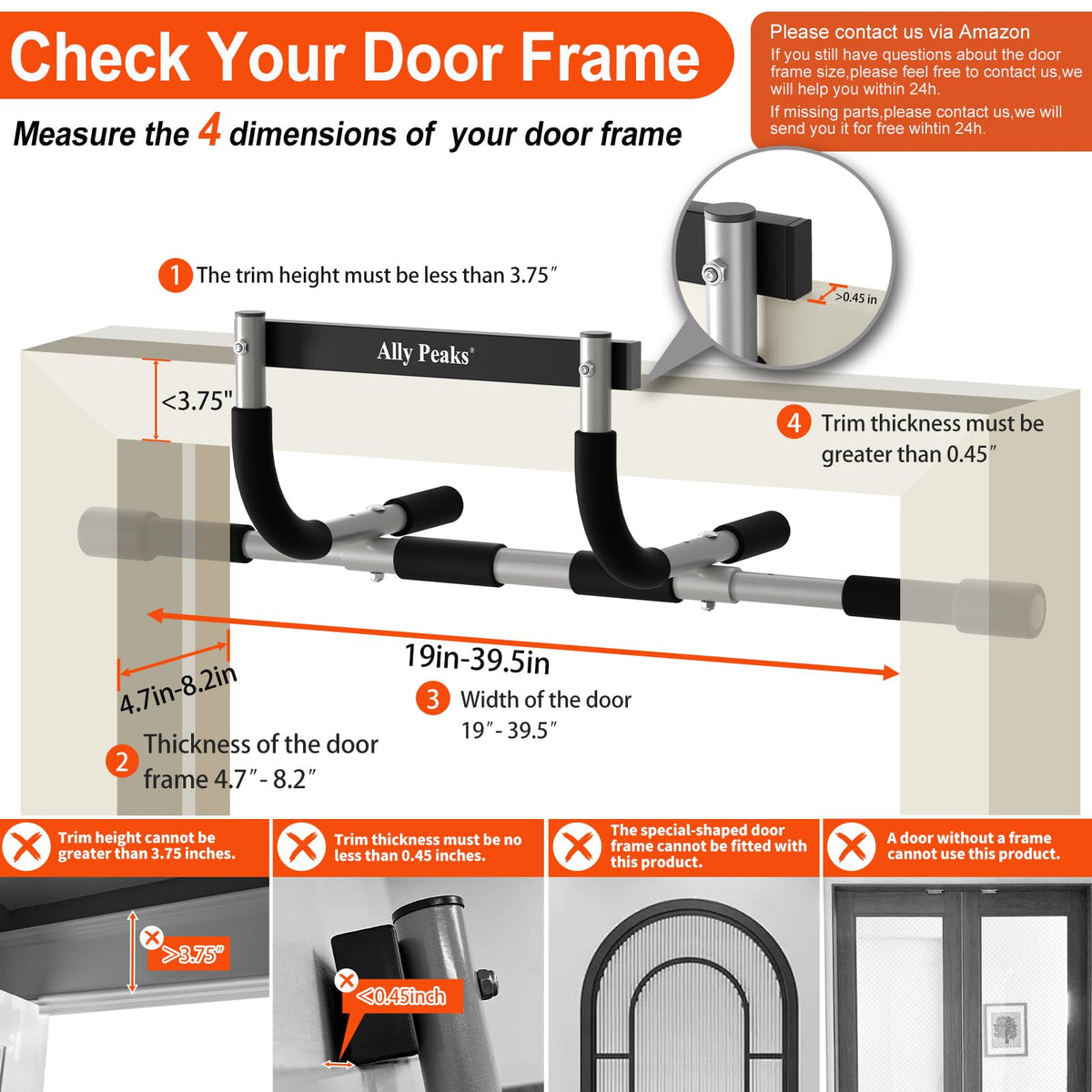 Ally Peaks Pull Up Bar for Doorway,Multiple Levels Width Adjustable Pull Up Bar Accurately Match