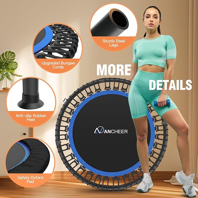 ANCHEER 40" Foldable Mini Trampoline,Max Load 450lbs/550lbs Indoor Trampoline,with 4 Level