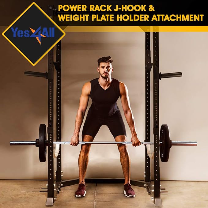 Yes4All Power Rack J-Hooks & Attachments ??Heavy Duty Barbell Holders Compatible with 2x2 & 3x3