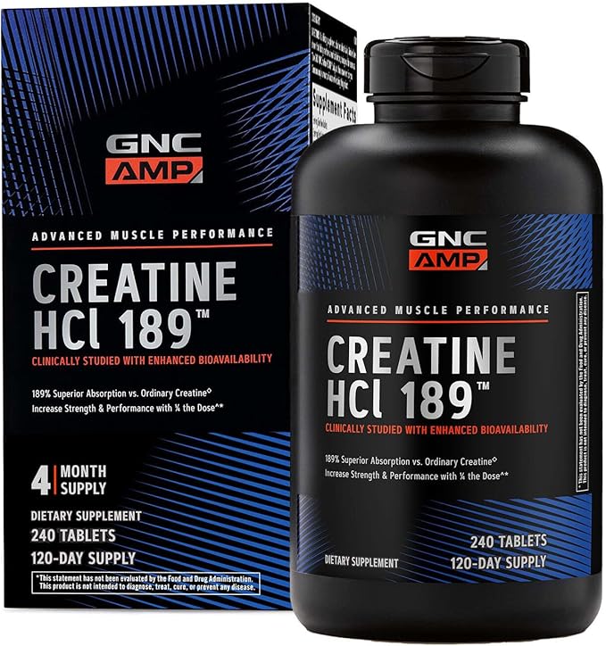 GNC AMP Creatine HCl 189 Pills, Clinically Proven Strength & Muscle Builder, Athletic Performance
