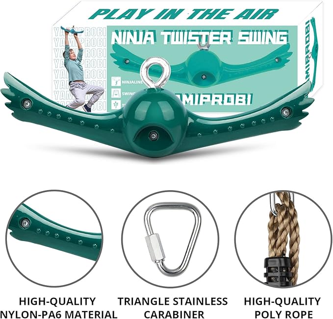 Swing Spins Set: 360° Handle Twist-Spin Flips Toy - Slackline Attachments Activate Play Powers