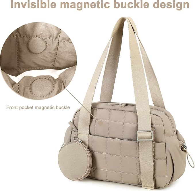 CAMTOP Mini Gym Bag for Women, Small Gym Tote Bag Puffy Quilted Sports Duffel Bag with Wet