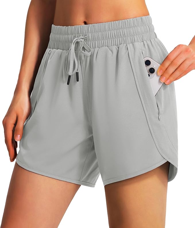 Ksmien Women's 5" Athletic Running Shorts Quick Dry Lightweight Workout Gym Shorts with Zipper