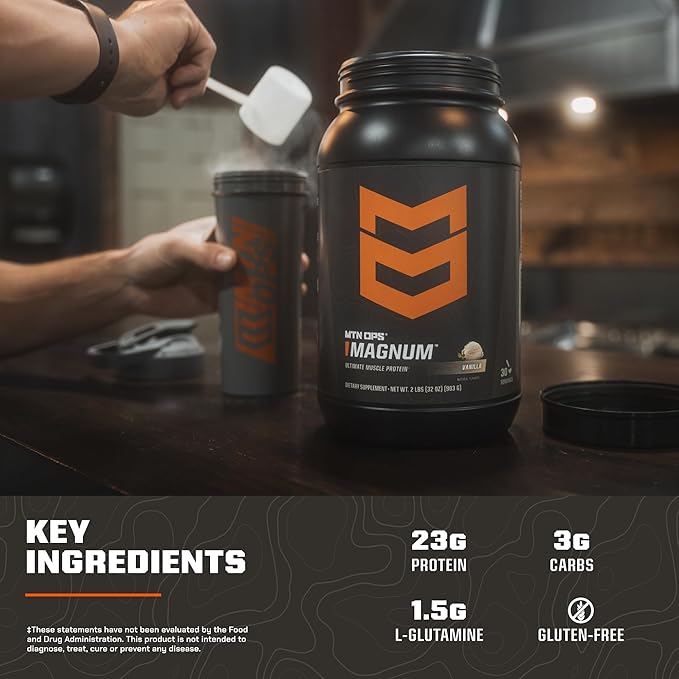 MTN OPS Magnum Vanilla Protein Powder, 23g of Whey Isolate Protein & Milk Protein with BCAAs, Zero