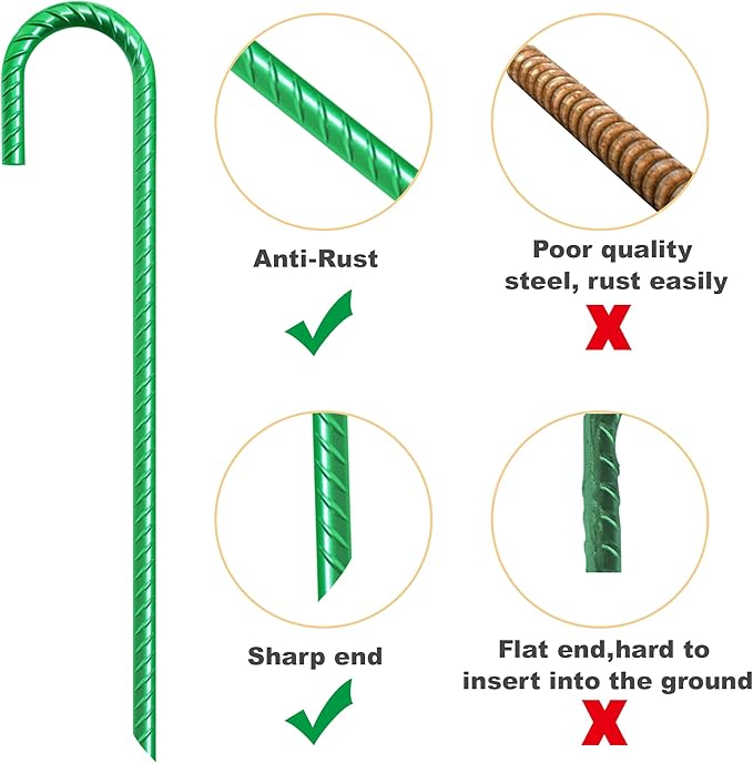 Eurmax USA Trampolines Stakes Heavy Duty Ground Stakes Canopy Parts Wind Stake with Rope 12 Inch