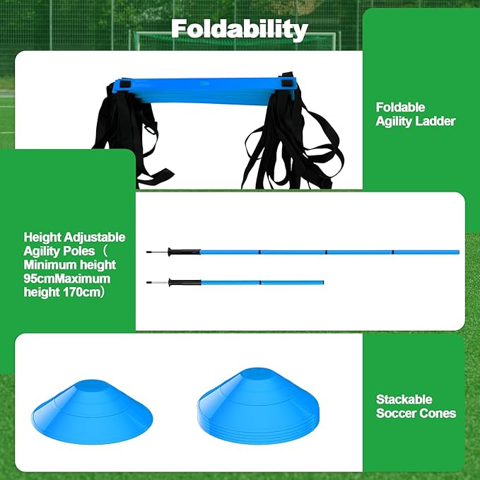 24Pcs Soccer Agility Training Equipment Set Ultimate Agility Poles Cones Ladder More for Quick