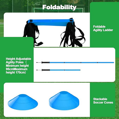 24Pcs Soccer Agility Training Equipment Set Ultimate Agility Poles Cones Ladder More for Quick