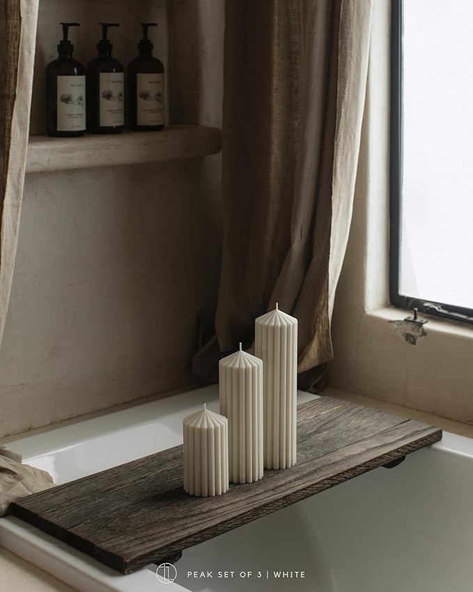 LAWA Ribbed Peak Pillar Candle - Large Beautiful Handmade Pillar Scented Soy Wax Candle Elegant
