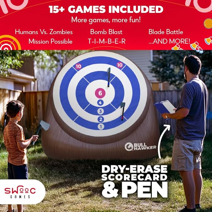 Swooc Games® - Bull Hawker™ | Giant Axe Darts (Over 6ft Tall) w/ 15+ Games | Axe Throwing Game for
