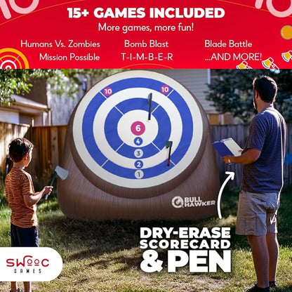 Swooc Games® - Bull Hawker™ | Giant Axe Darts (Over 6ft Tall) w/ 15+ Games | Axe Throwing Game for