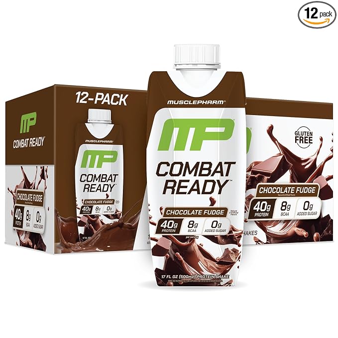 MusclePharm Combat Ready High Protein Shakes Ready to Drink, 40g Protein, 8g BCAAs, 8.7g Glutamine
