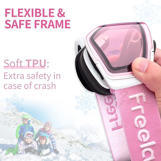 Freela Kids Ski Snowboard Goggles for Toddler(3-14) Youth Anti Fog Anti UV Goggles Girls Boys Snow