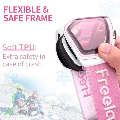 Freela Kids Ski Snowboard Goggles for Toddler(3-14) Youth Anti Fog Anti UV Goggles Girls Boys Snow