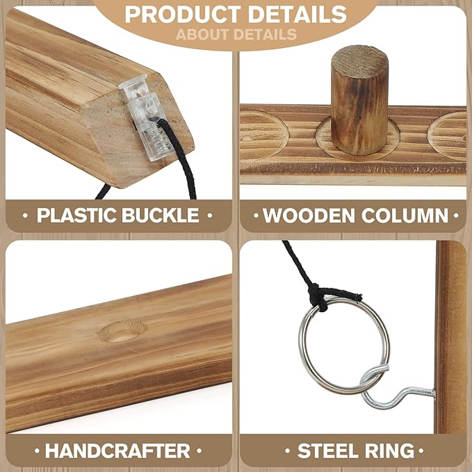 Ring Toss Games for Adults, Fun Hook and Ring Game, Home, Bar and Party Handmade Wooden Interactive