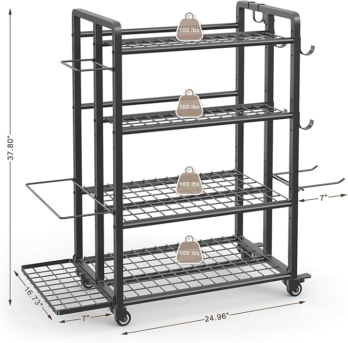 4-Tier Dumbbell Rack Stand Only, Adjustable Weight Rack for Dumbbells Kettlebells Yoga Mat, Home