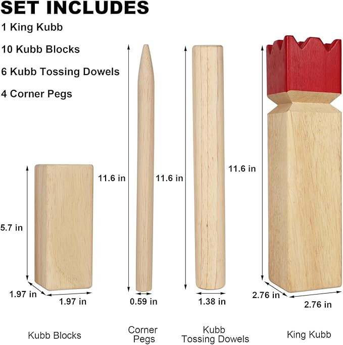 Juegoal Kubb Backyard Game Set, Wooden Block Tossing Game Set with Carrying Bag, Outdoor Games for