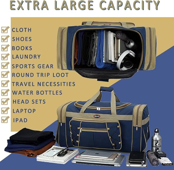 Travel Duffle Bags for Men 26" Weekender Over Night Carry On Bag Lightweight Extra Large Oxford