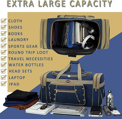 Travel Duffle Bags for Men 26" Weekender Over Night Carry On Bag Lightweight Extra Large Oxford