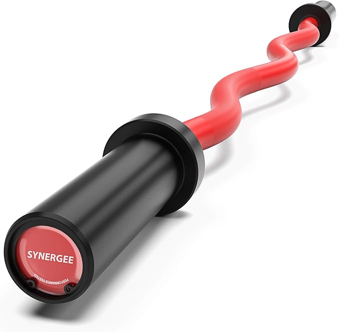 Synergee Commercial EZ Curl Olympic Bar Chrome & Black Phosphate with Powder Coated Brass Bushings