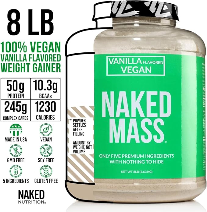 NAKED Vegan Mass - Vanilla Vegan Weight Gainer - 1,230 Calories, Non-GMO, Soy & Gluten Free, No