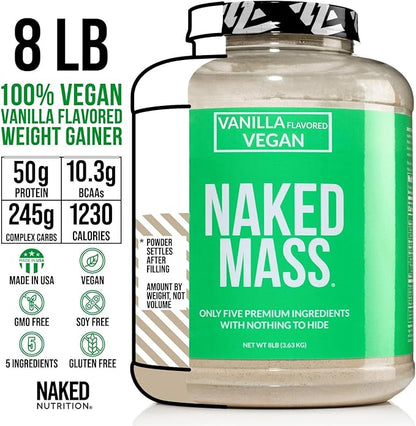 NAKED Vegan Mass - Vanilla Vegan Weight Gainer - 1,230 Calories, Non-GMO, Soy & Gluten Free, No