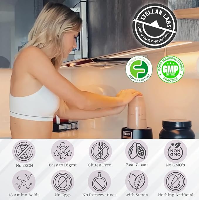 Stellar Labs Whey Protein Powder with BCAA's & Whey Isolate | Certified Low FODMAP, Non GMO, Gluten