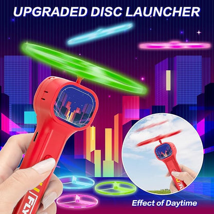 Rechargeable Disc Launcher with 6 Flying Spinners for Outdoor Activities Game White Elephant Gift