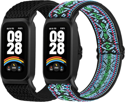 2 Pack Elastic Bands Compatible with Xiaomi Smart Band 9 Active Women Men, Soft Nylon Replacement