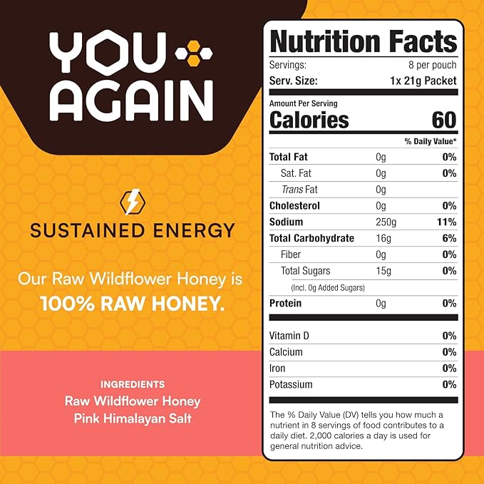 You Again Super Honey Clean Energy Gel, Honey & Himalayan Salt | Electrolyte Replenishment Running