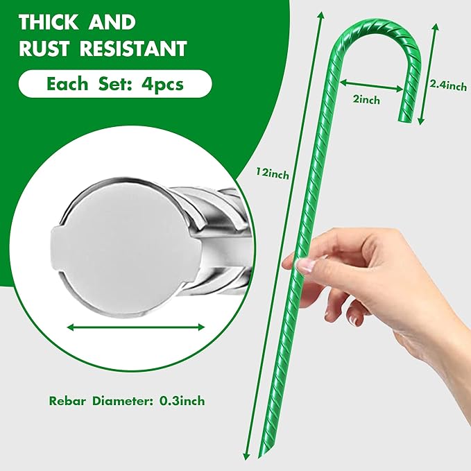 Eurmax USA Trampolines Stakes Heavy Duty Ground Stakes Canopy Parts Wind Stake with Rope 12 Inch