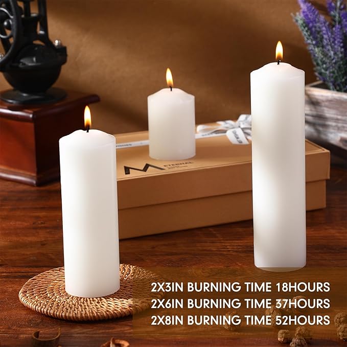 MTLEE 108 Pcs Pillar Candles Bulk Set of 3 Long Burning Wax Pillar Candles 2 in x 3, 6, 8 Inch