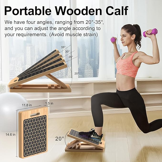 Portable Slant Board, Calf Stretch Board, Slant Boards for Exercise, Wooden Slant Board, Velor