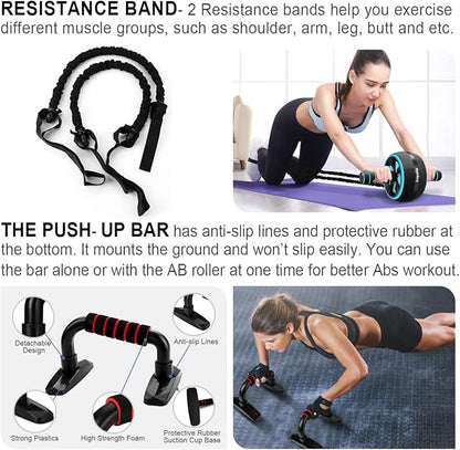 Ab Roller Wheel, 10-In-1 Ab Exercise Wheels Kit with Resistance Bands, Knee Mat, Jump Rope, Push-Up