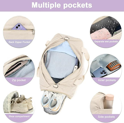 Duffle Bag for Gym Sports Women Girls Workout Travel Bag Weekender with Shoe Compartment and Wet