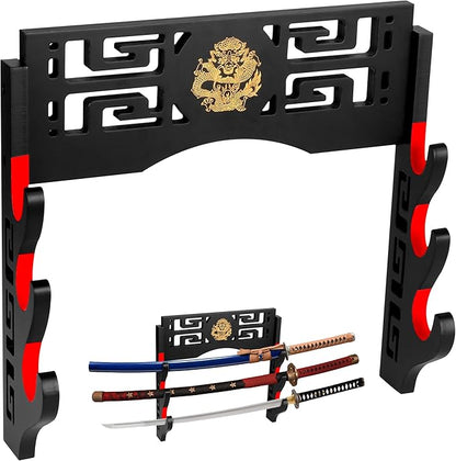Sword Display Katana Wall Mount, 3-Tier Samurai Sword Katana Holder Stand with Velvet Padded Hook &