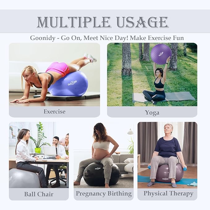Soft Exercise ball, Anti-Burst Yoga Ball Chair Supports 2200lbs, Workout Equipment w/ Pump for