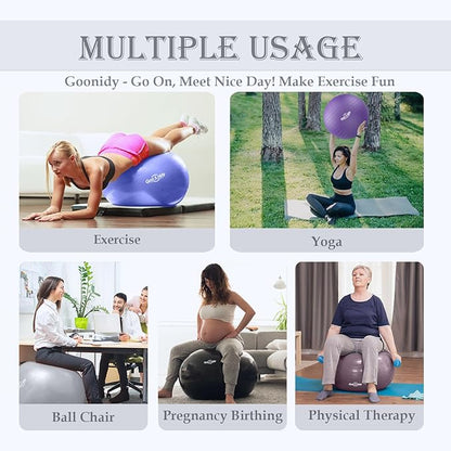 Soft Exercise ball, Anti-Burst Yoga Ball Chair Supports 2200lbs, Workout Equipment w/ Pump for