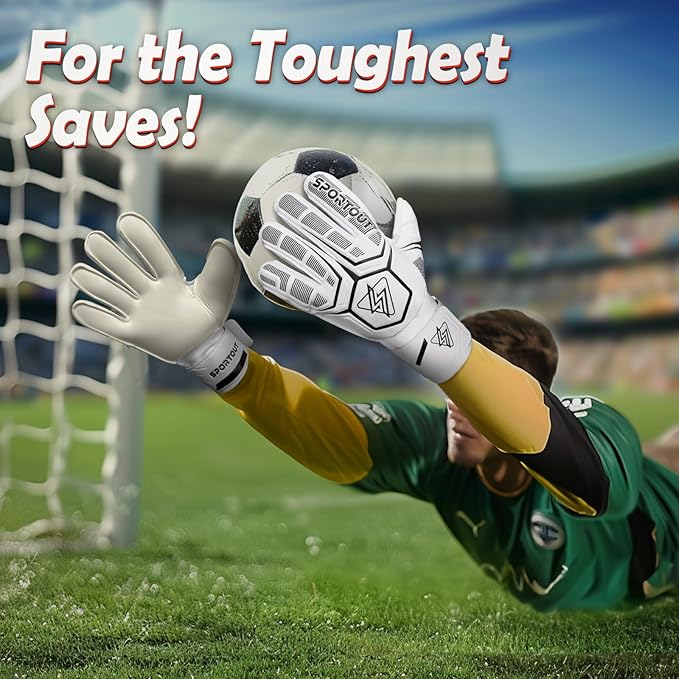 Sportout Goalie Gloves, Goalkeeper Gloves with Finger Protection, Breathable Soccer Goalie Gloves